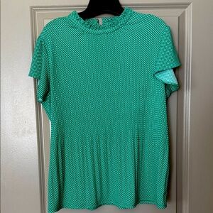 Adrianna Papell Green Polka Dot Short Sleeve Top